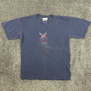 Vintage Alaska State Bird Mosquito Shirt Mens Medium Blue Embroidered Bug Nature